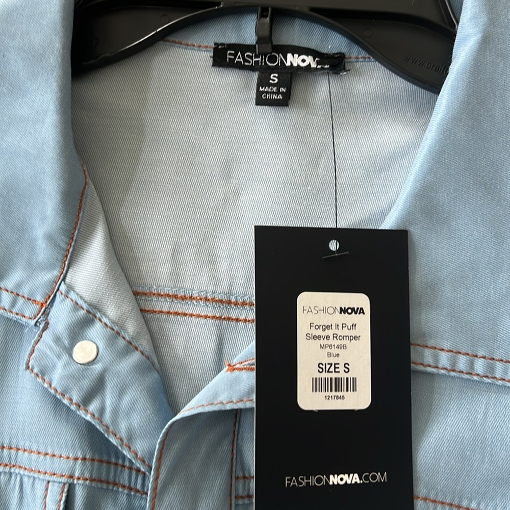 Fashion Novs Puff Sleeve Denim Romper - Picture 4 of 6